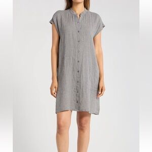 Eileen Fisher NWT Gingham Cap Sleeve Organic Linen Shirtdress medium